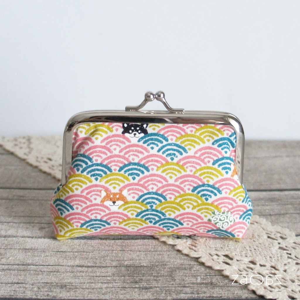 《送料無料》がま口ポチ袋*豆柴と青海波