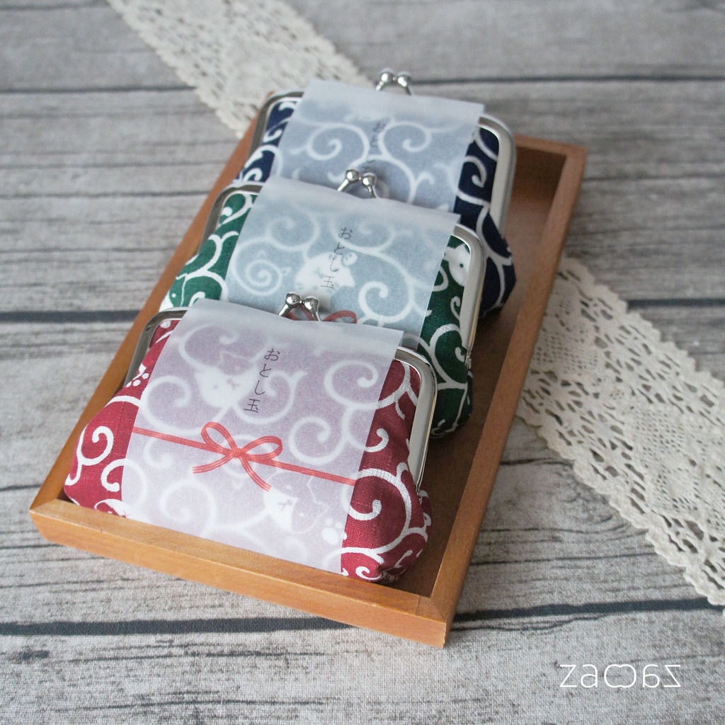 《送料無料》がま口ポチ袋*唐草ネコ