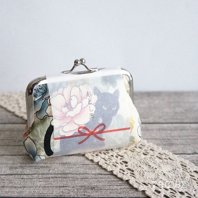 《送料無料》がま口ポチ袋*黒猫と牡丹