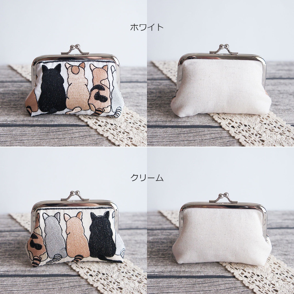 ミニがま口ポーチ*インド刺繡リボン*猫