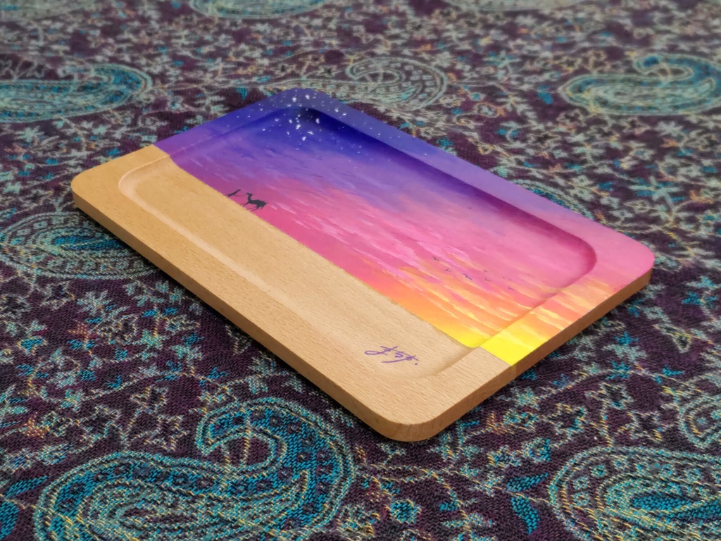 アクリル原画 木製トレー角『砂の海』