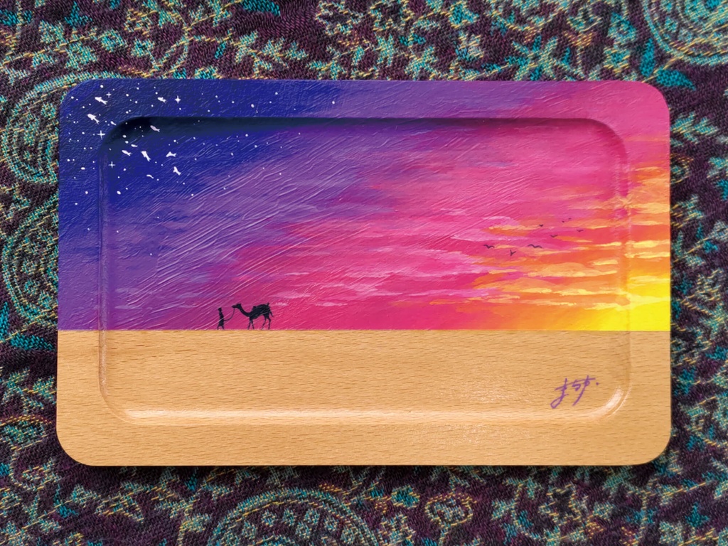 アクリル原画 木製トレー角『砂の海』