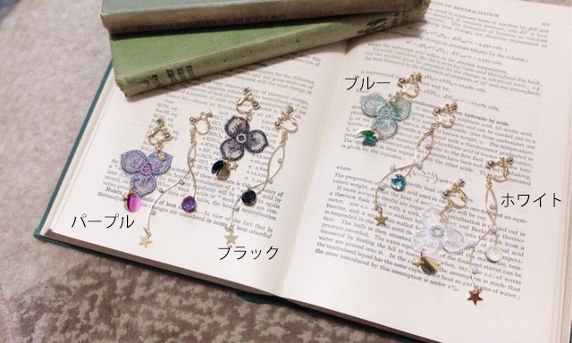 オリジナル-オーガンジー刺繍の耳飾り*花2