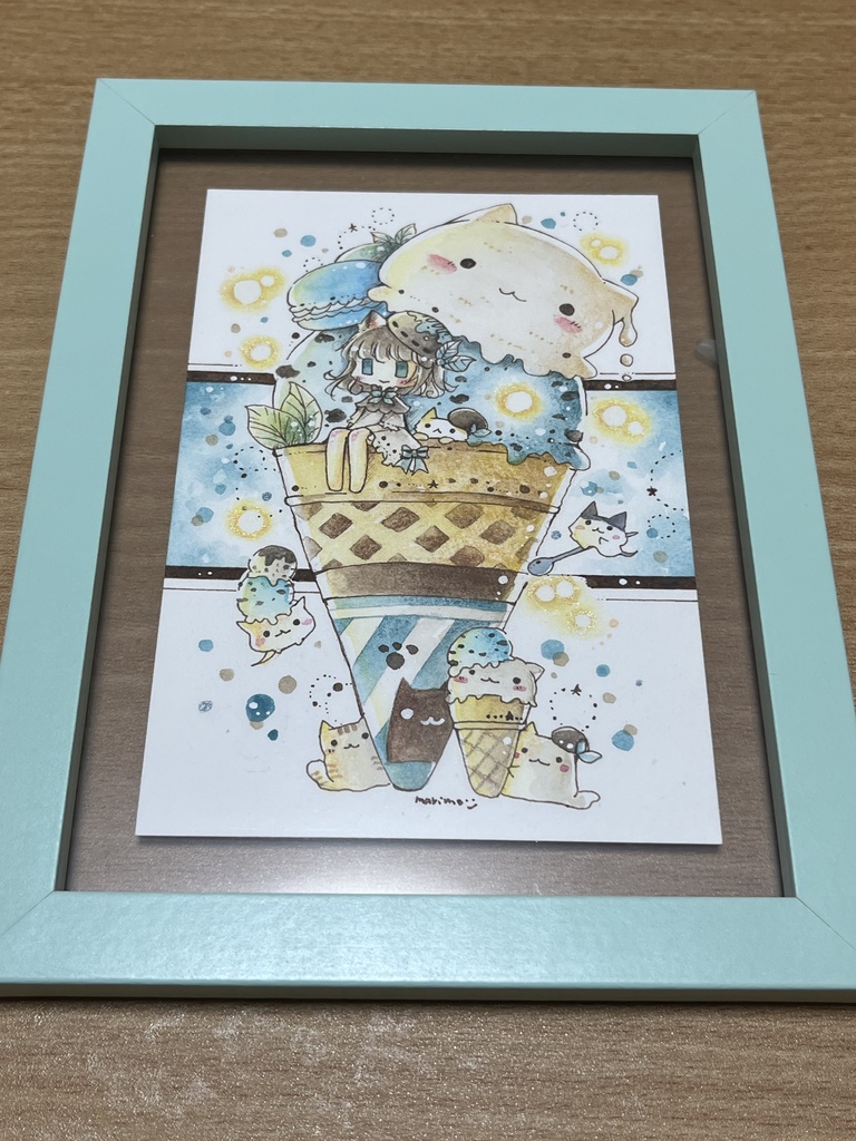 額装原画『ねことチョコミントアイス』
