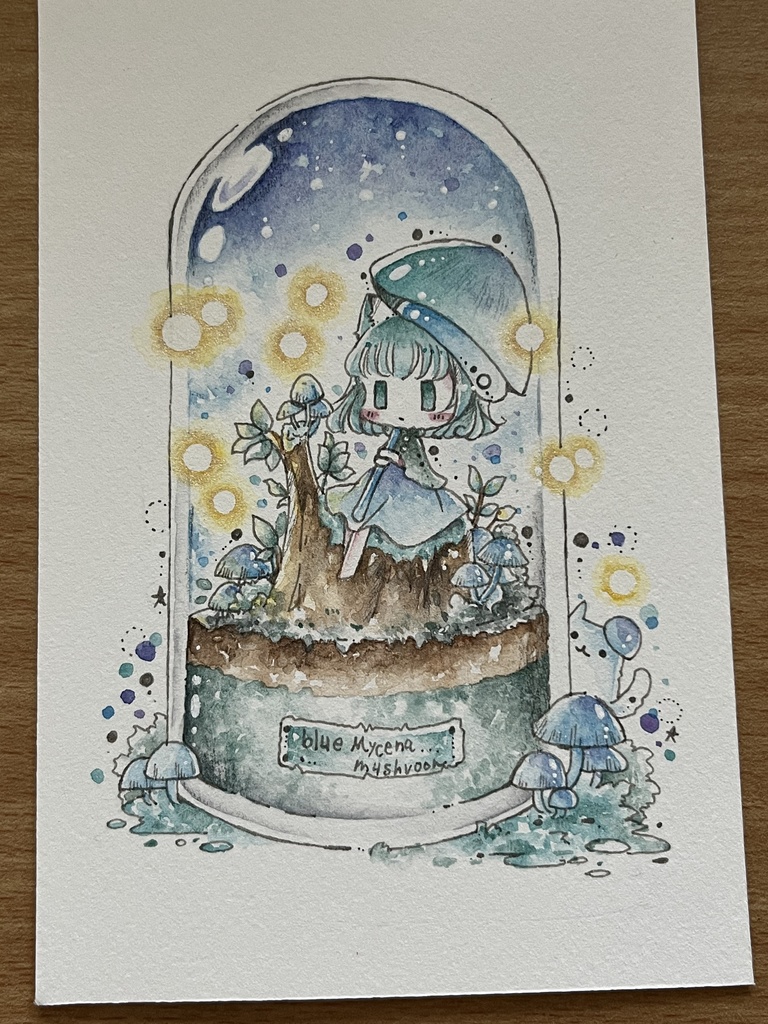 水彩原画『青きのこ』