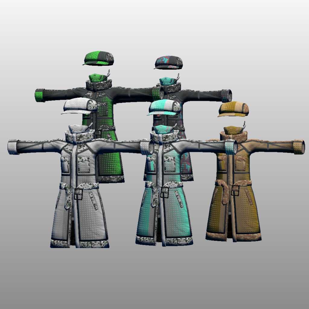 【VRoid素体向け衣装】近未来的でミリタリーテイストなコート等(リメイク版)