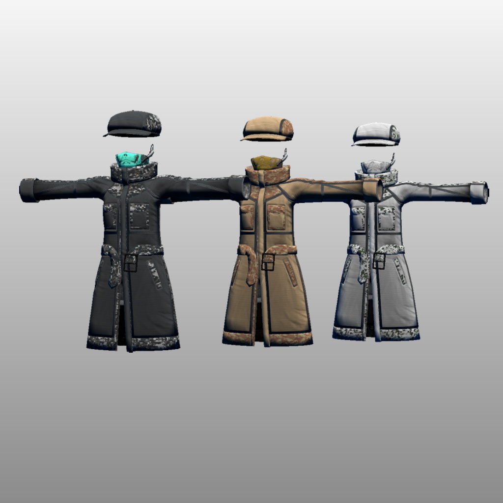 【VRoid素体向け衣装】近未来的でミリタリーテイストなコート等(リメイク版)