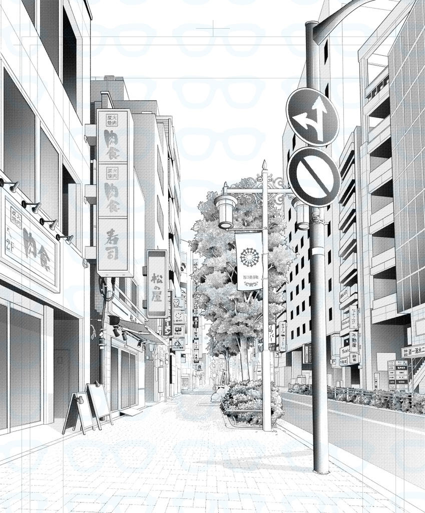 繁華街歩道（昼・夜）