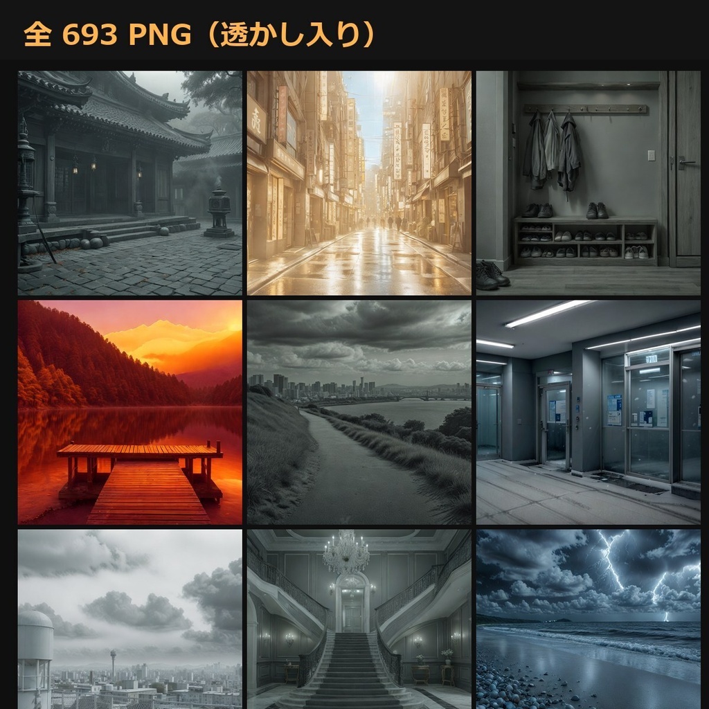 【無料サンプル】TRPG背景素材sozai77シーン9差分(朝/昼/夜/雨/雪/霧/雷…)693枚【AI生成/ccfolia対応/透かし有 】