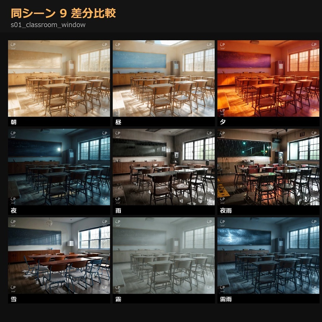 【無料サンプル】TRPG背景素材sozai77シーン9差分(朝/昼/夜/雨/雪/霧/雷…)693枚【AI生成/ccfolia対応/透かし有 】