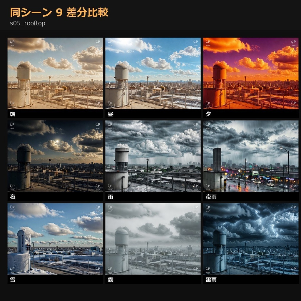 【無料サンプル】TRPG背景素材sozai77シーン9差分(朝/昼/夜/雨/雪/霧/雷…)693枚【AI生成/ccfolia対応/透かし有 】