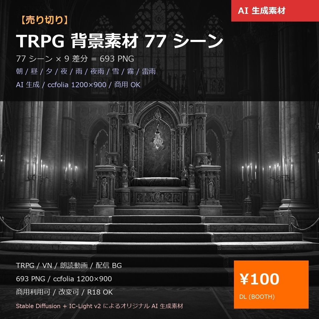 【製品版】TRPG背景sozai77シーン9差分(朝/昼/夜/雨/雪/霧/雷…)693枚【ccfolia/AI生成/商用OK】