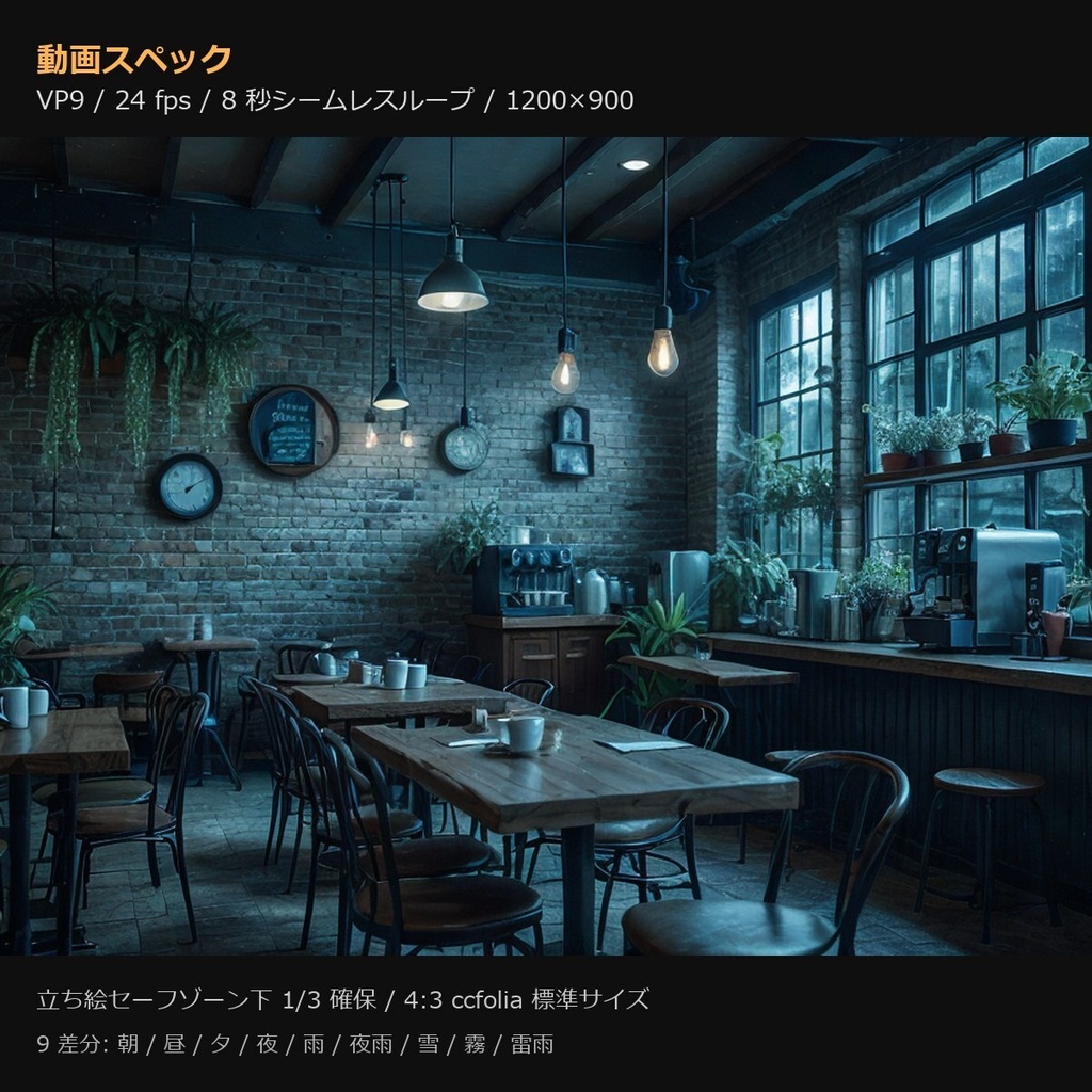 【配信用 】動く背景sozai77シーン9差分(朝/昼/夜/雨/雪/霧/雷/...)693本【OBS/VN/AI生成/商用OK/ループ】