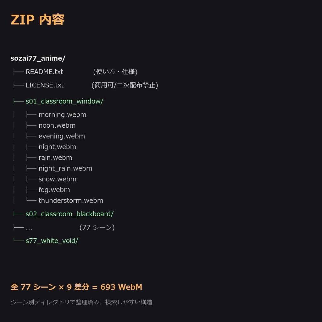【配信用 】動く背景sozai77シーン9差分(朝/昼/夜/雨/雪/霧/雷/...)693本【OBS/VN/AI生成/商用OK/ループ】