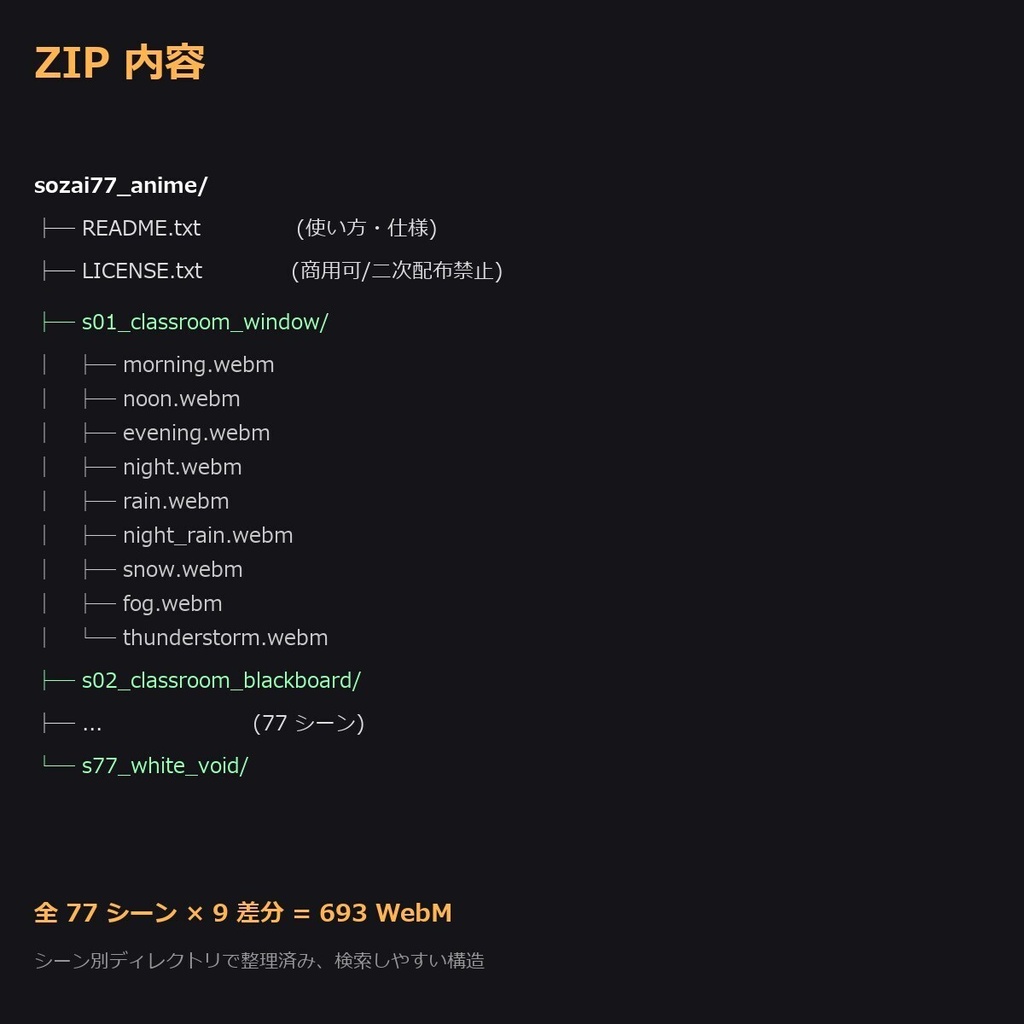 【配信用 】動く背景sozai77シーン9差分(朝/昼/夜/雨/雪/霧/雷/...)693本【OBS/VN/AI生成/商用OK/ループ】