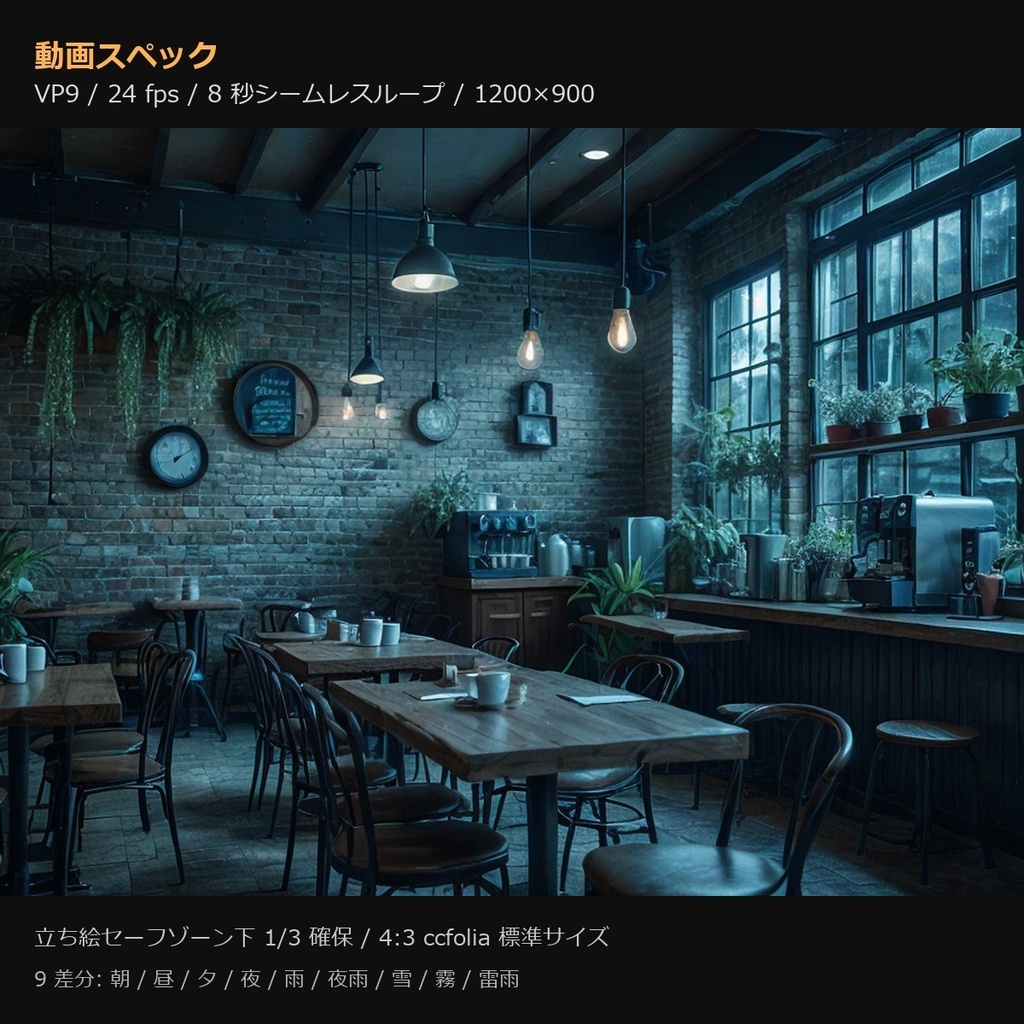 【配信用 】動く背景sozai77シーン9差分(朝/昼/夜/雨/雪/霧/雷/...)693本【OBS/VN/AI生成/商用OK/ループ】