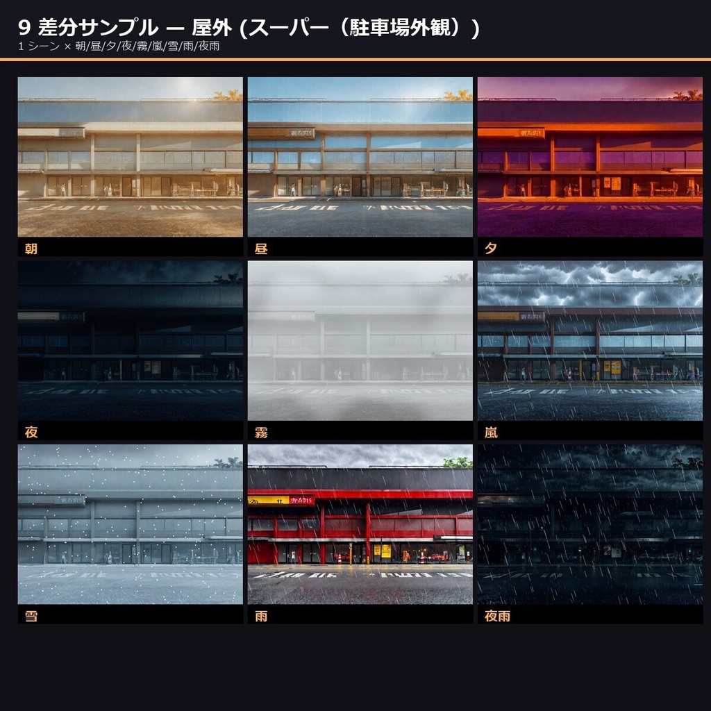 【日本の商業施設】TRPG背景素材78シーン×9差分=702枚【AI生成/ccfolia対応】