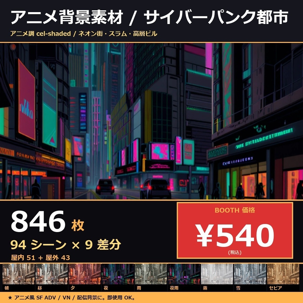 【半額 8/15まで】【サイバーパンク日本】TRPG背景素材　アニメ背景素材94シーン846枚【9差分/商用OK/生成AI/ccfolia対応】