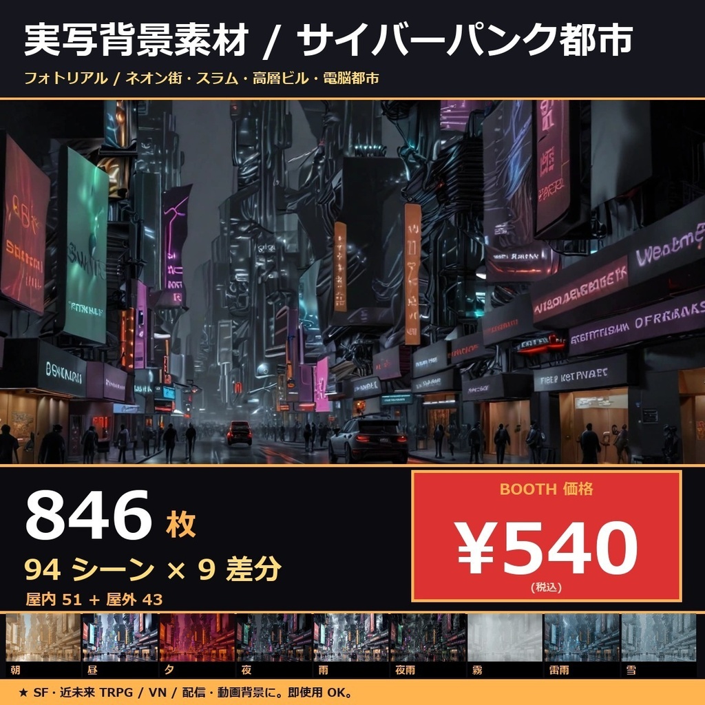【サイバーパンク日本】TRPG背景素材 背景素材94シーン846枚【9差分/商用OK/生成AI/ccfolia対応】