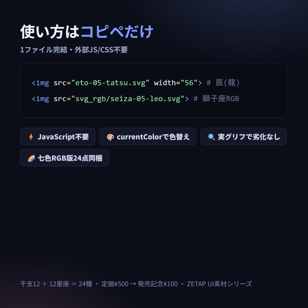 etoza24 — 干支+12星座 回転UIローダー24種+七色RGB