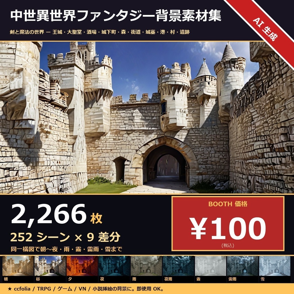 【中世異世界ファンタジー】TRPG背景 252シーン×9差分 2266枚【ccfolia/商用OK】