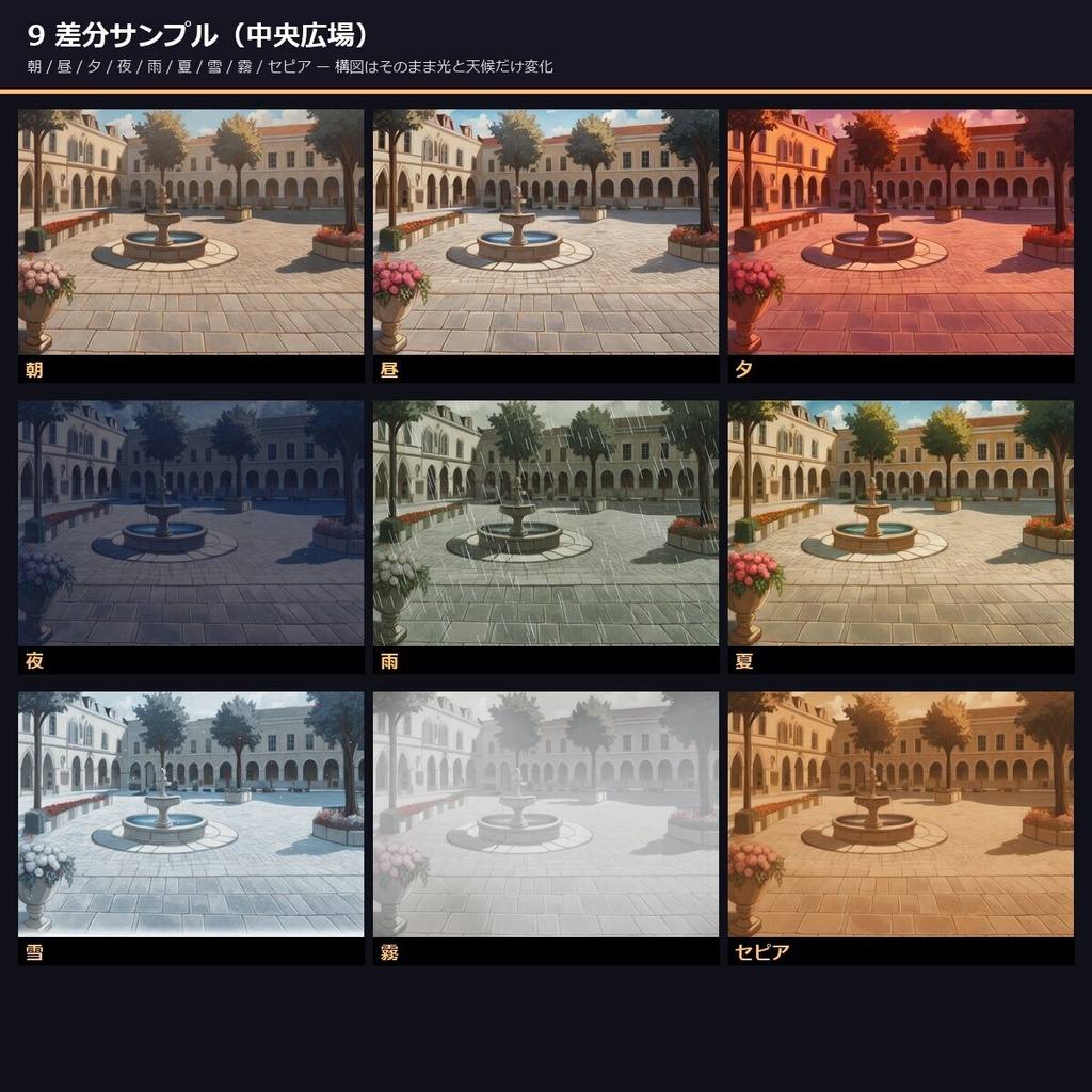 【中世異世界ファンタジー】TRPGアニメ背景 250シーン×9差分 2250枚【ccfolia/商用OK/Ai生成】