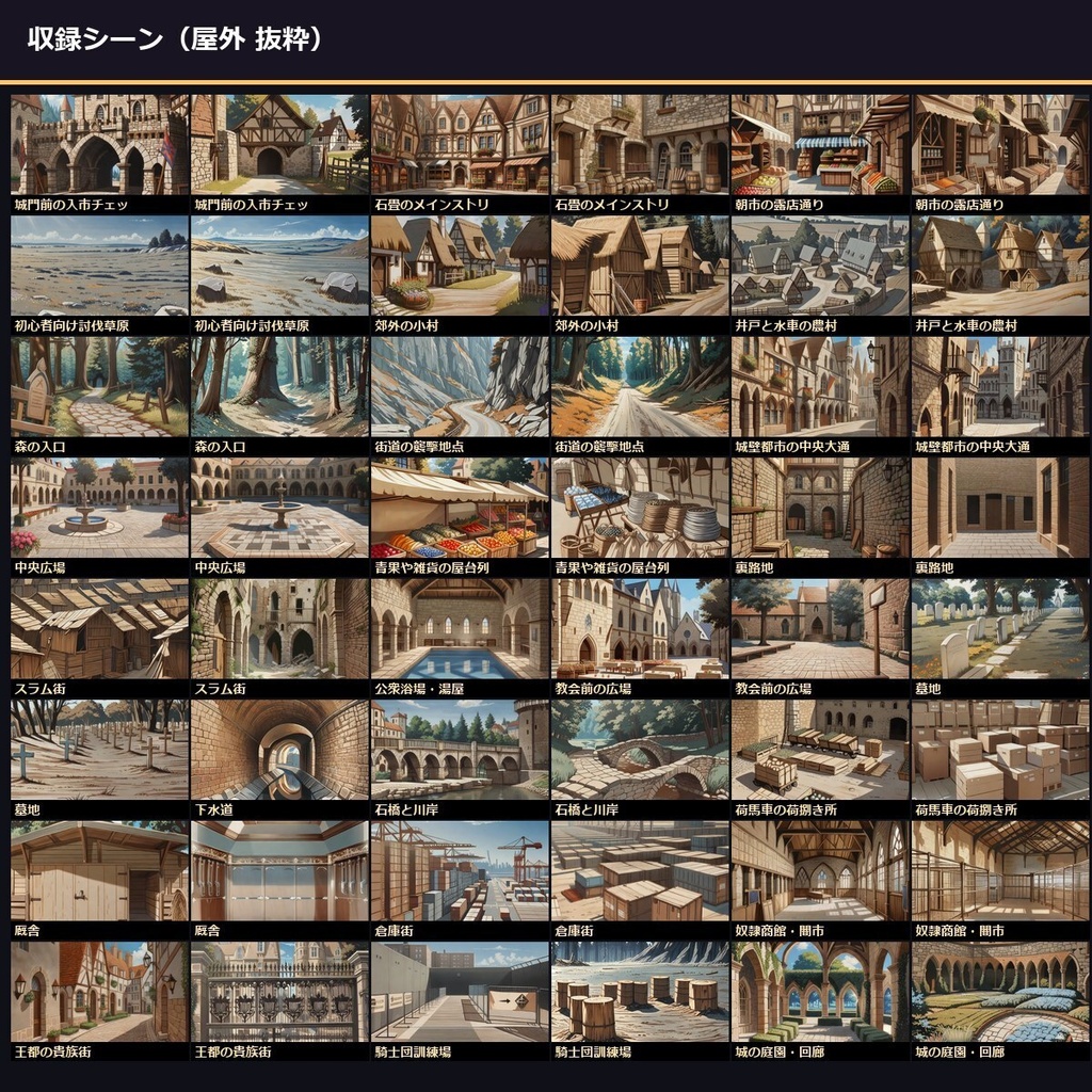 【中世異世界ファンタジー】TRPGアニメ背景 250シーン×9差分 2250枚【ccfolia/商用OK/Ai生成】