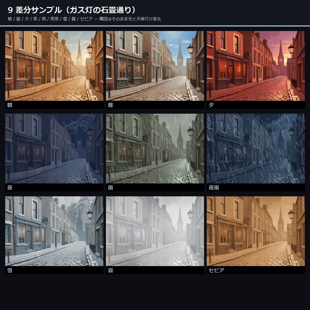 【ヴィクトリアン×オカルト】TTRPG背景素材集 アニメ版 80シーン×9差分 720枚【霧有・商用利用可・ccfolia・AI生成】