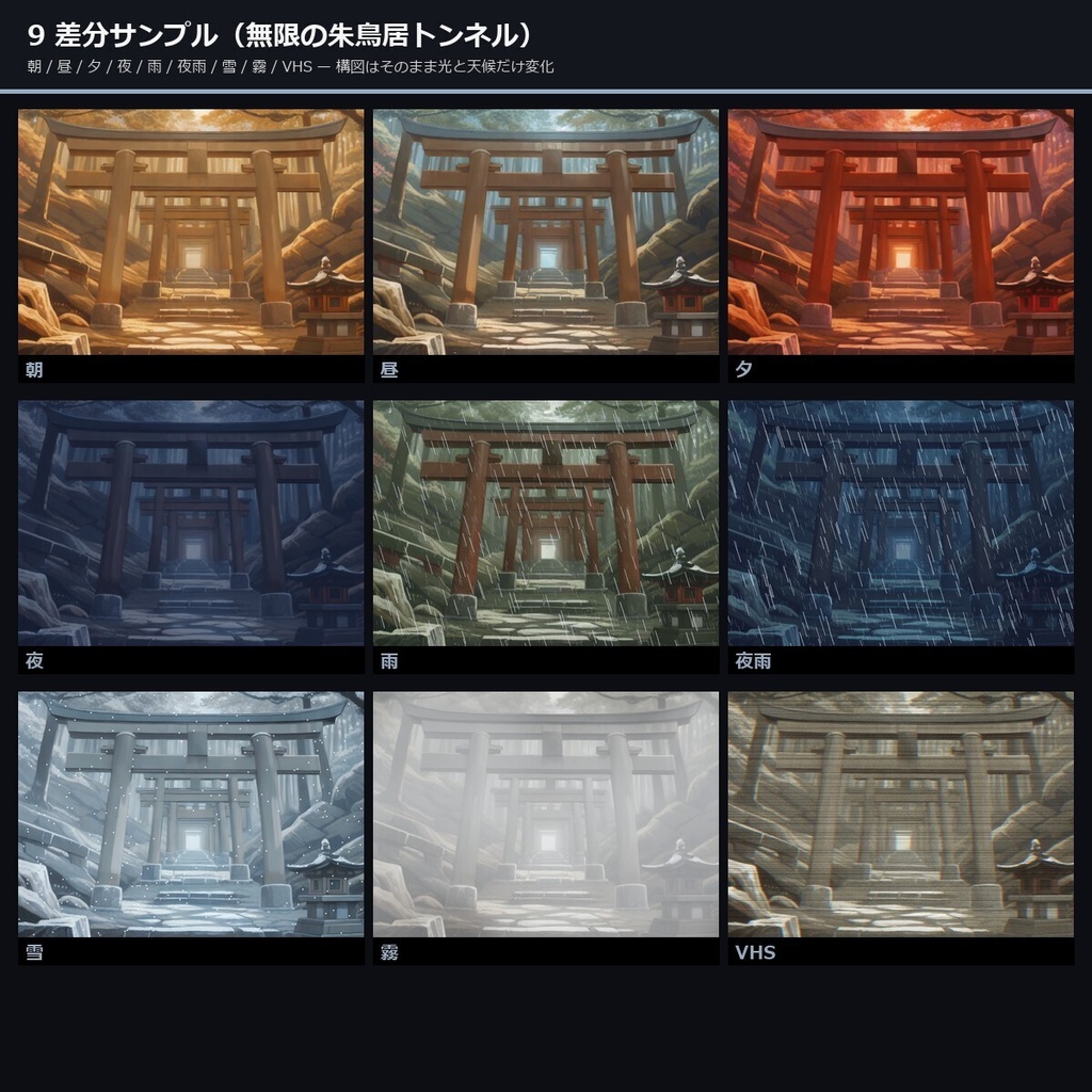 【神社・幽世・怪異】TTRPG用背景素材集 アニメ版 65シーン×9差分 585枚【呪術/ccfolia/商用利用可/霧/AI生成】