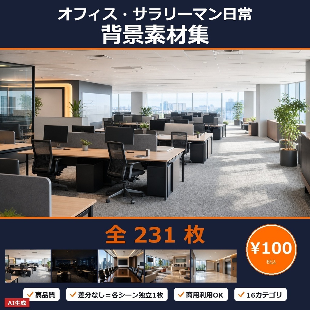 【VN/TRPG】オフィス・サラリーマン日常 背景素材集 231枚【差分なし高品質版・商用化OK・AI生成】