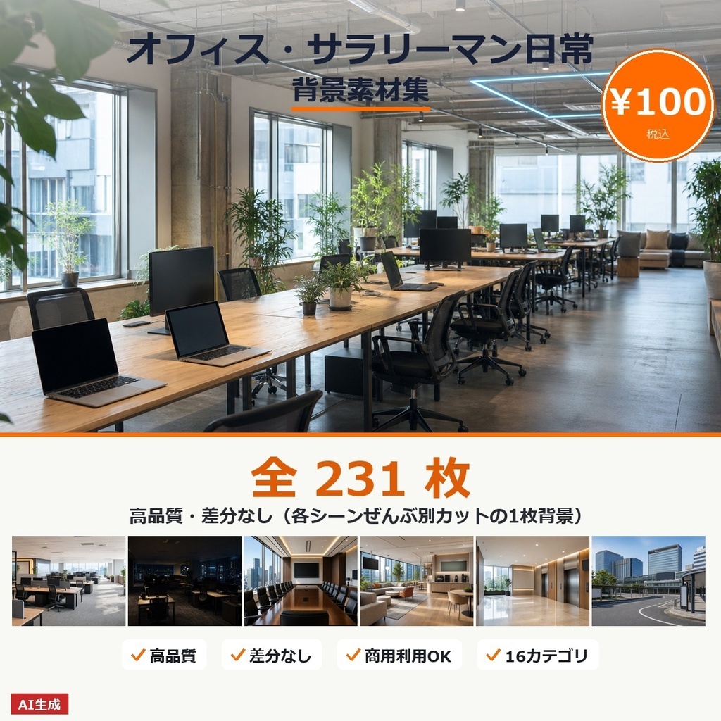 【TRPG】オフィス・サラリーマン日常 背景素材集 231枚【差分なし高品質版・商用化OK・AI生成】