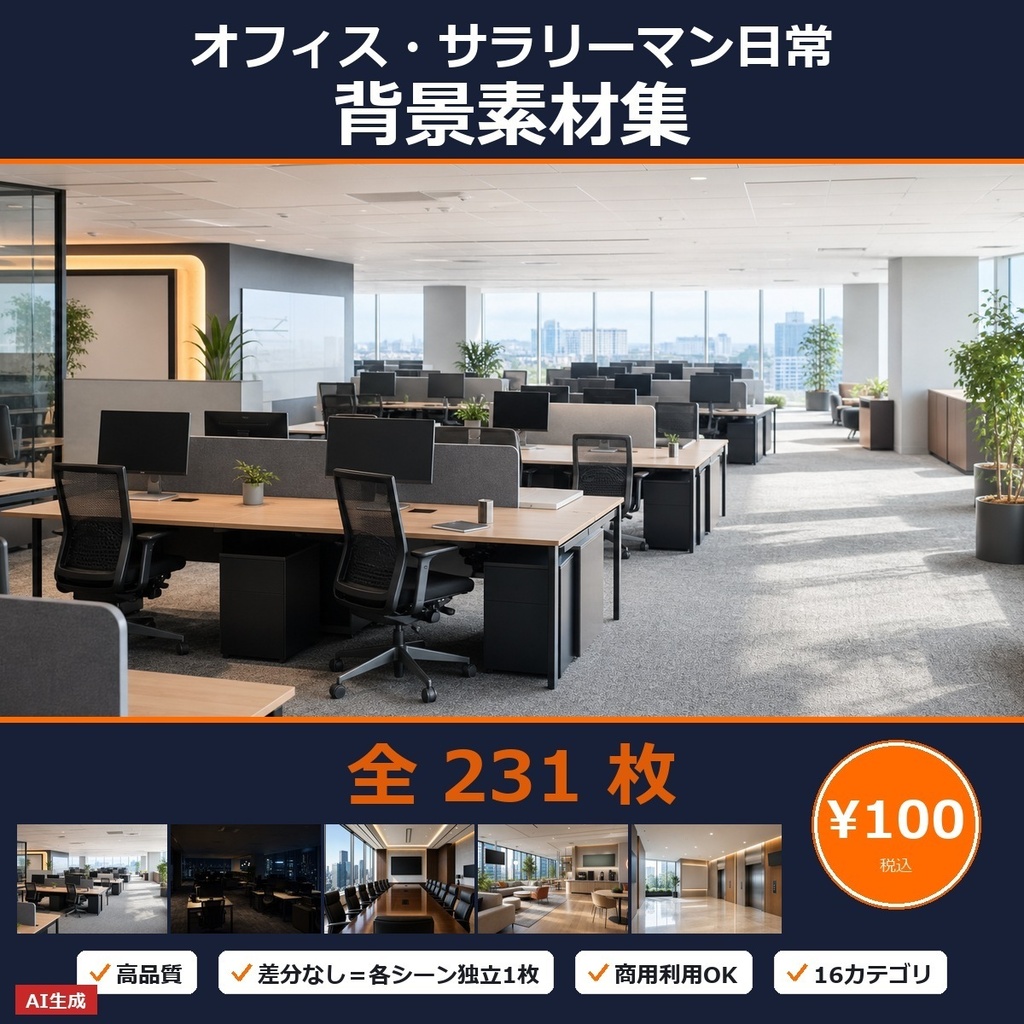 【TRPG】オフィス・サラリーマン日常 背景素材集 アニメ版 231枚【差分なし高品質版・商用OK・AI生成】
