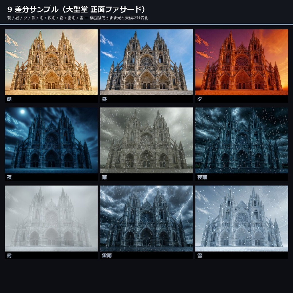 【TRPG】ゴシック大聖堂・修道院・墓地 背景素材集 50シーン×9差分 450枚【商用化/ccfolia/AI生成/霧】