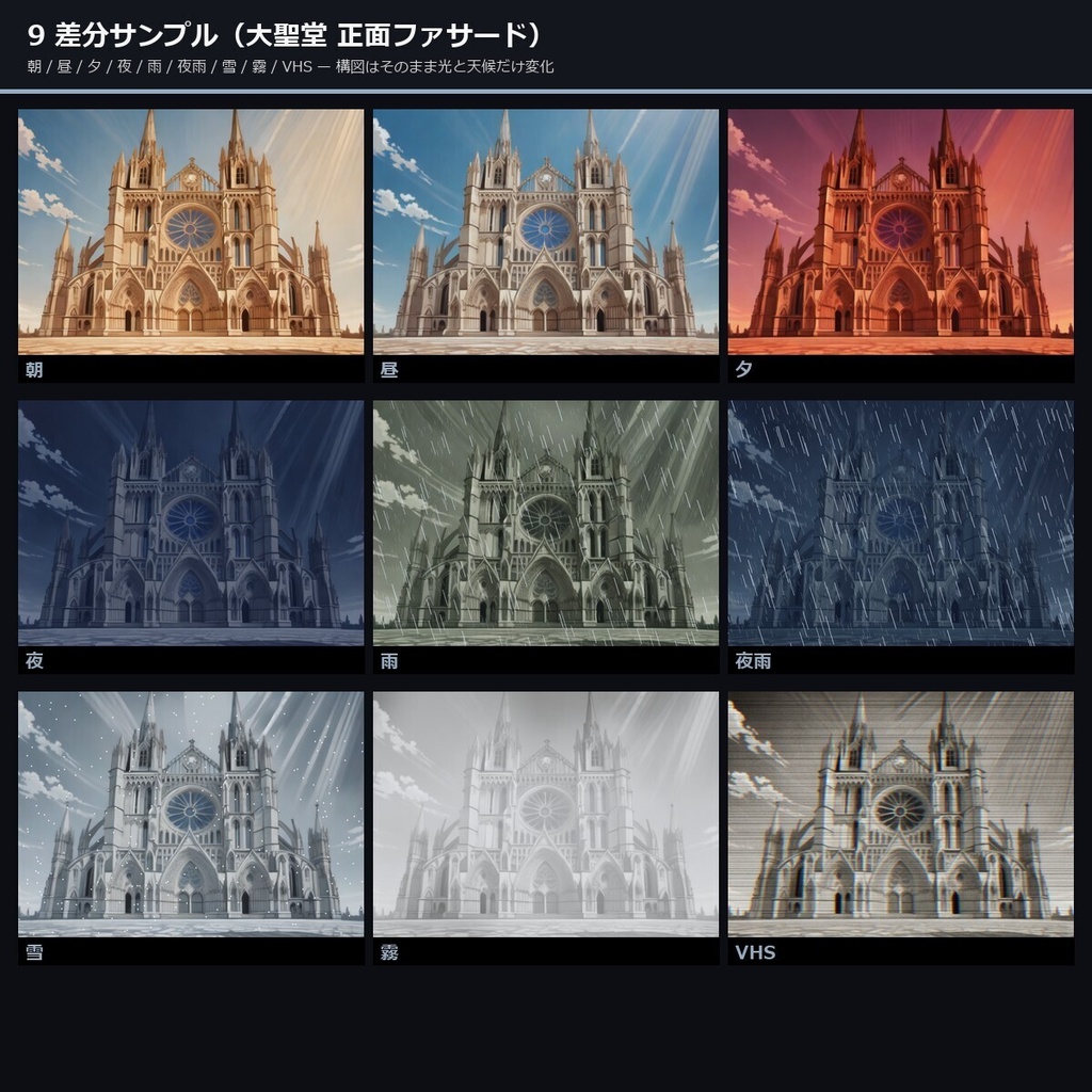 【TTRPG】ゴシック大聖堂 背景 アニメ版 50×9差分450枚【商用利用可・ccfolia・VNAI生成】