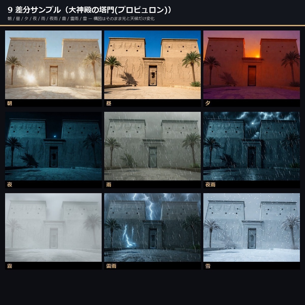 【TTRPG】古代エジプト・50古代文明 背景素材集 50シーン×9差分 450枚【 商用利用可・ccfolia・AI生成】