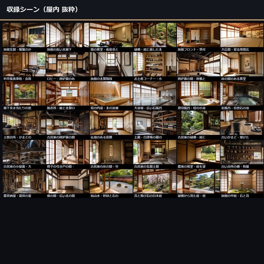 【TTRPG】温泉旅館・古民家 背景素材集 50シーン×9差分 450枚【商用利用可・ccfolia・AI生成】