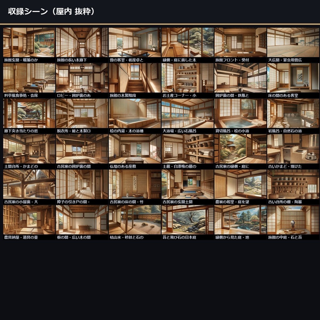 【TTRPG】温泉旅館・古民家 背景素材集 アニメ版 50シーン×9差分 450枚【商用利用可・ccfolia・AI生成】