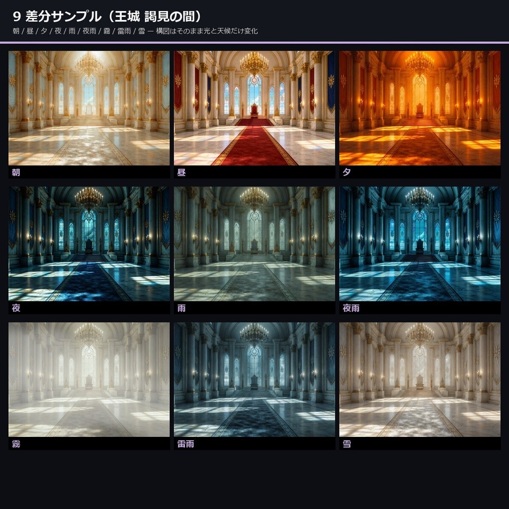 【TTRPG】幻想王国 実写風背景素材集A 53シーン×9差分 477枚【商用利用可・ccfolia・AI生成】