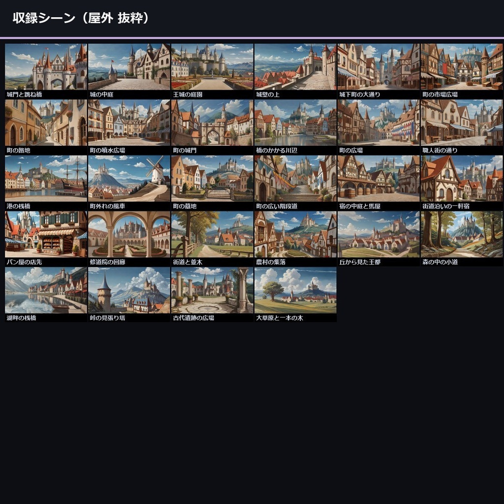 【TTRPG】TTRPG幻想王国 アニメ背景素材集A 53シーン×9差分 477枚【商用利用可・ccfolia・AI生成】