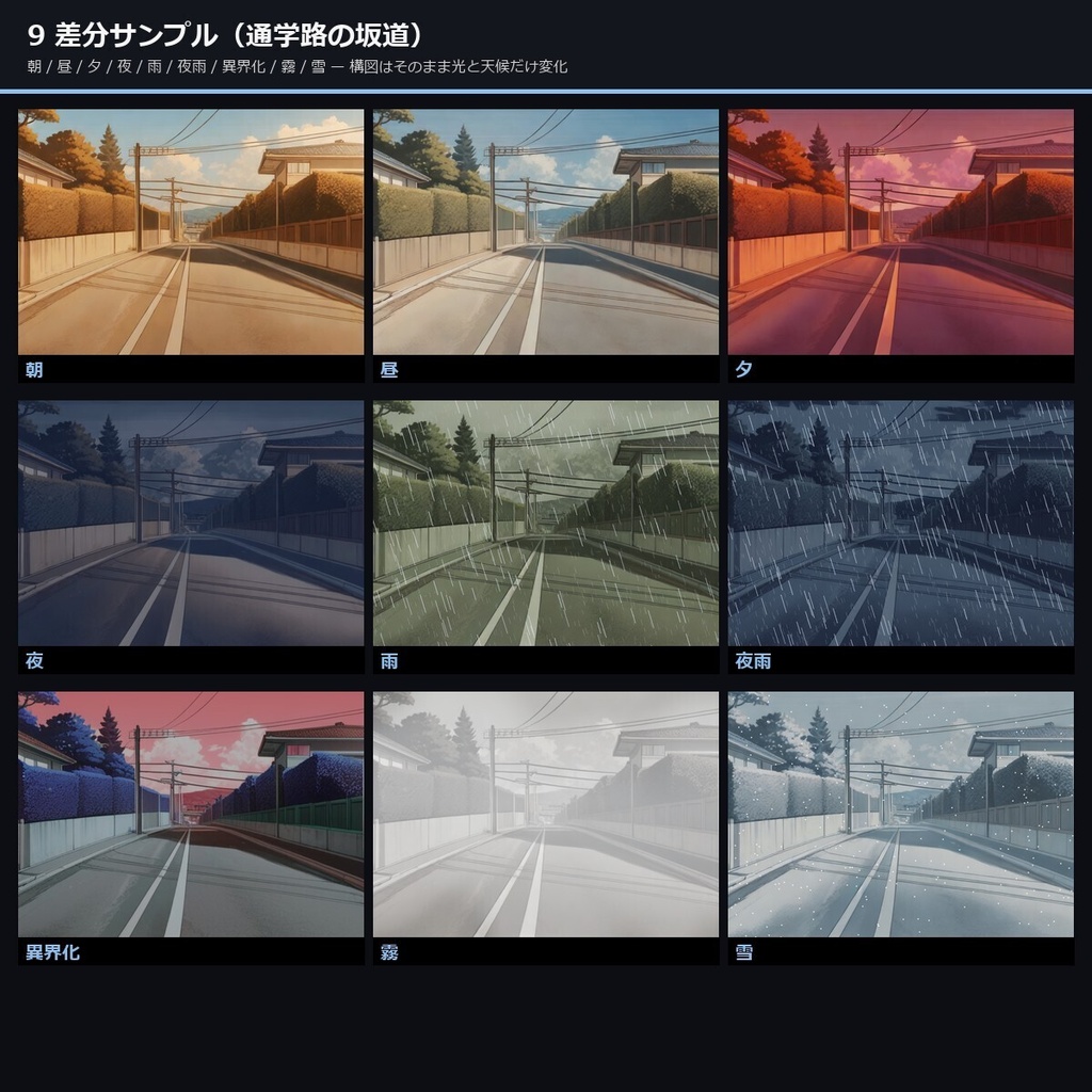 【TTRPG】男子高校生の日常 背景素材集 アニメ版 69シーン×9差分 621枚【商用利用可・ccfolia・AI生成】