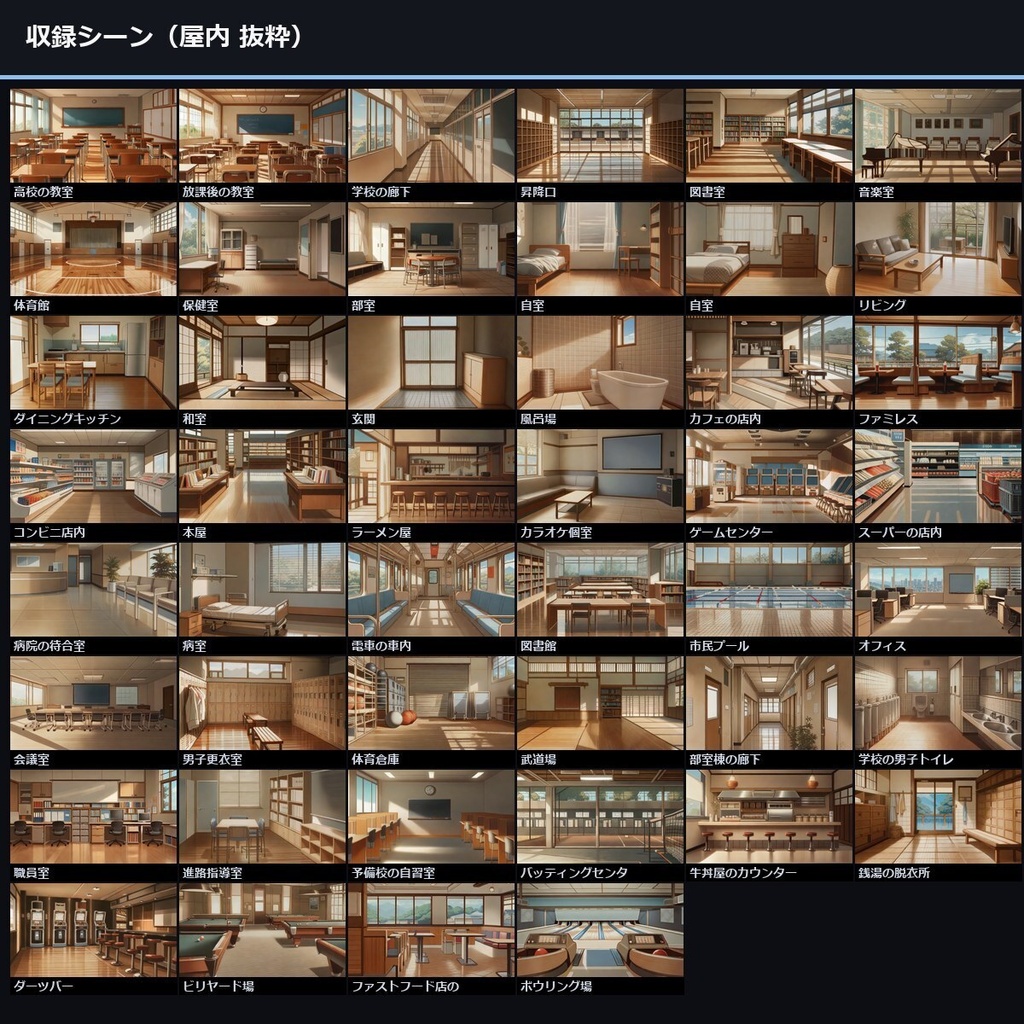 【TTRPG】男子高校生の日常 背景素材集 アニメ版 69シーン×9差分 621枚【商用利用可・ccfolia・AI生成】