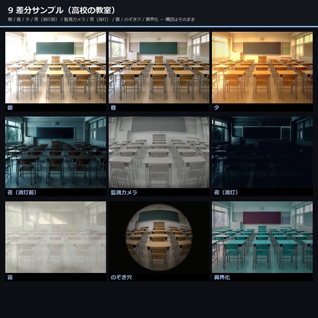 【TTRPG】女子高生の日常 背景素材集 実写版 69シーン×9差分 621枚【商用利用可・ccfolia・AI生成】