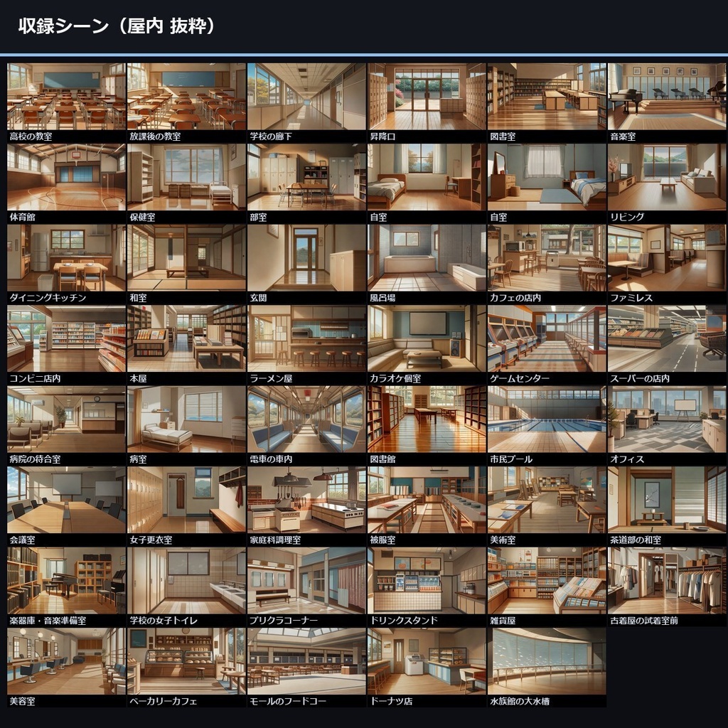 【TTRPG】女子高生の日常 背景素材集 アニメ版 69シーン×9差分 621枚【商用利用可・ccfolia・AI生成】