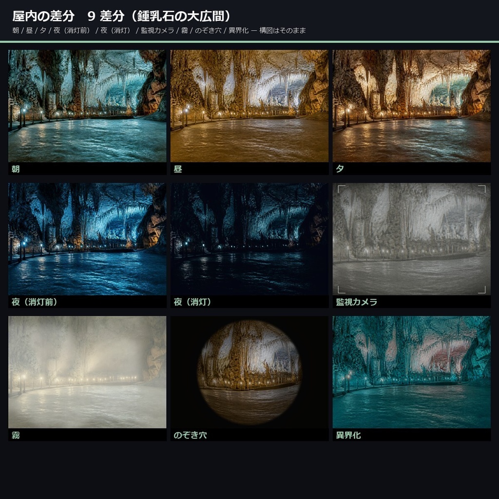 【TTRPG】山岳・キャンプ・洞窟 背景素材集 実写版 50シーン×9差分 450枚【商用利用可・ccfolia・AI生成】
