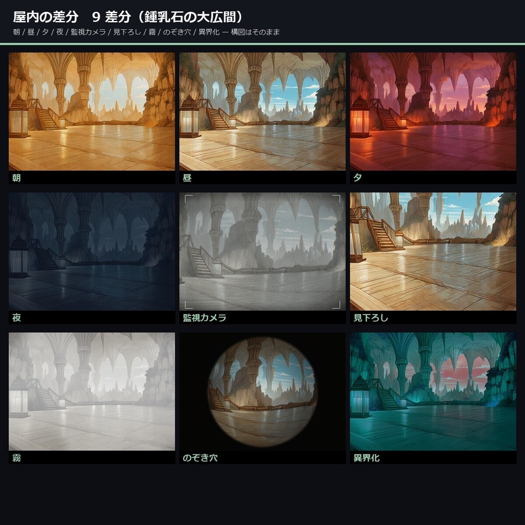 【TTRPG】山岳・キャンプ・洞窟 背景素材集 アニメ版 50シーン×9差分 450枚【商用利用可・ccfolia・AI生成】