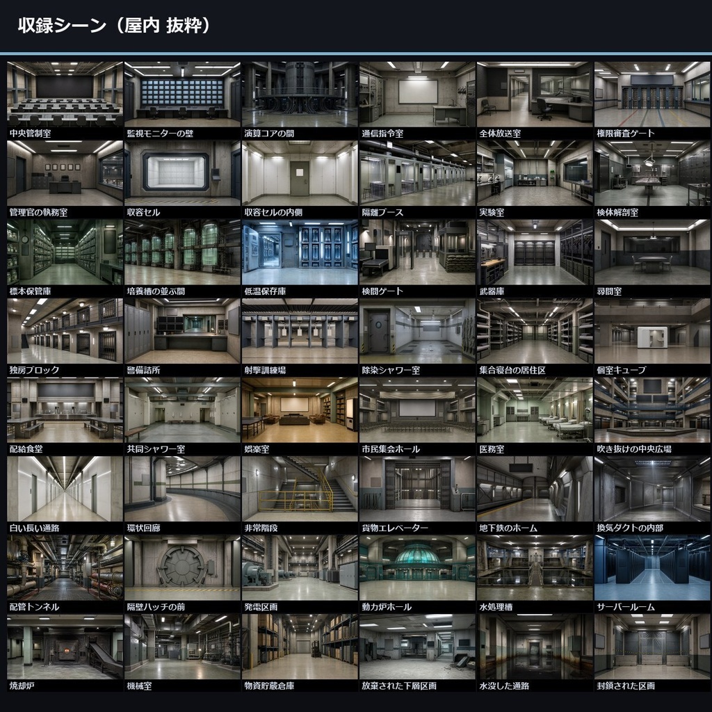 【TTRPG】ディストピア巨大地下施設 背景素材集 実写版 100シーン×9差分 900枚【商用利用可・ccfolia・AI生成】