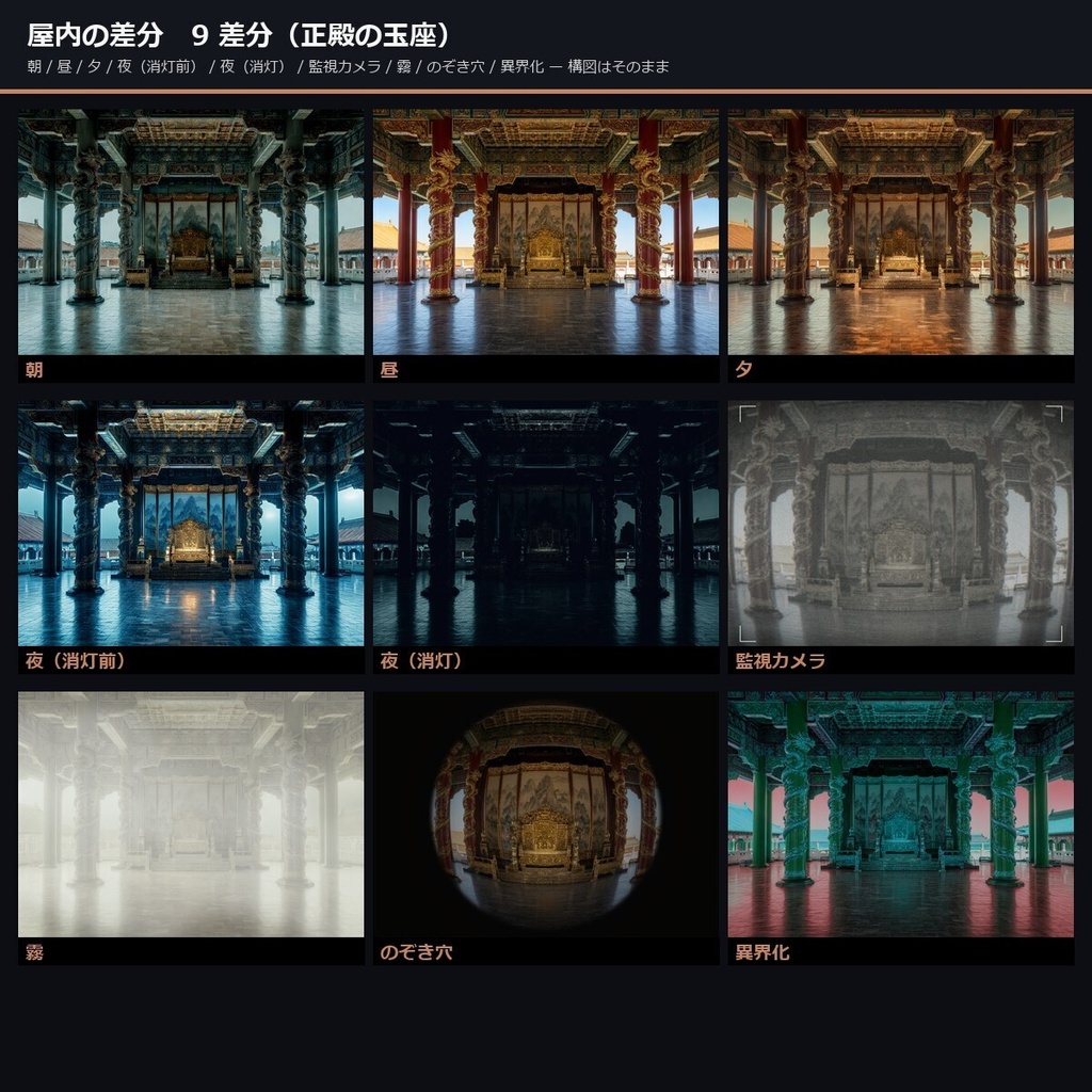 【TTRPG】中華・宮廷後宮 背景素材集 実写版 50シーン×9差分 450枚【商用利用可・ccfolia・AI生成】