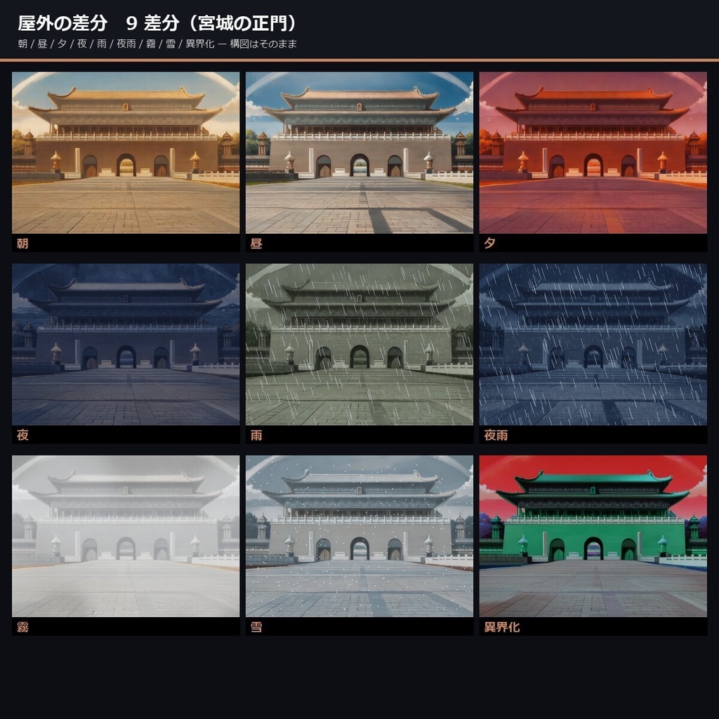 【TTRPG】中華・宮廷後宮 背景素材集 アニメ版 50シーン×9差分 450枚【商用利用可・ccfolia・AI生成】