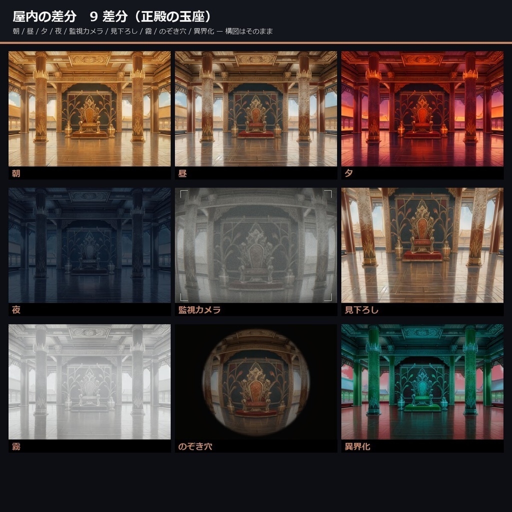 【TTRPG】中華・宮廷後宮 背景素材集 アニメ版 50シーン×9差分 450枚【商用利用可・ccfolia・AI生成】