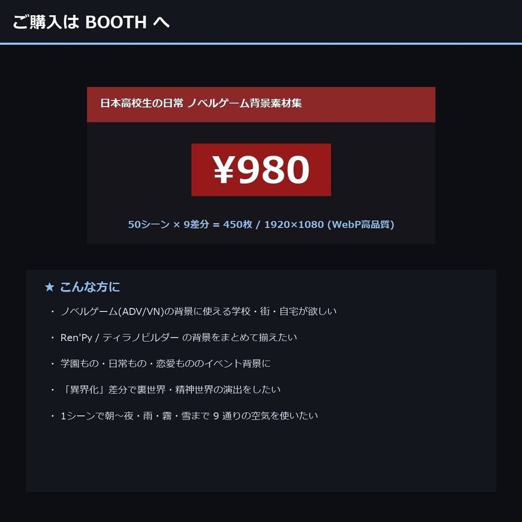 【ノベルゲーム背景】現代日本高校生の日常 背景素材集 実写版 50シーン×9差分 450枚【VN・商用利用可・AI生成】